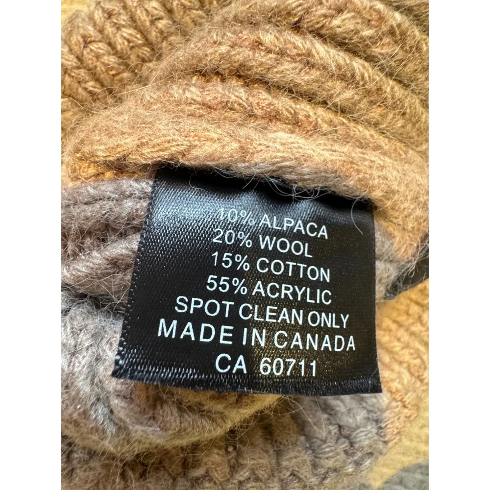 Norla Canada Alpaca Wool Blend Ribbed Knit Beanie Faux Fur Pom‎ Taupe Beige Hat